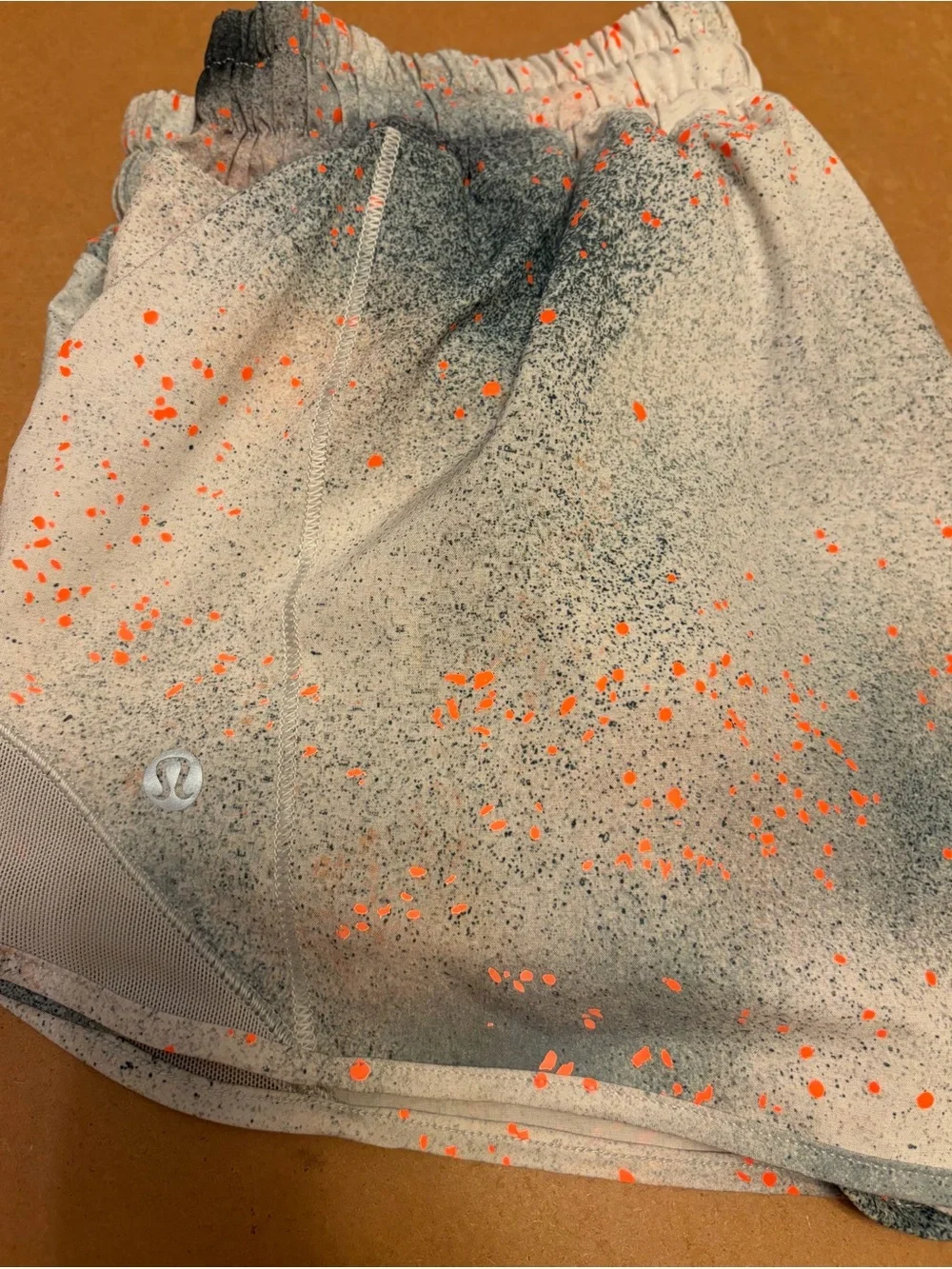 lululemon athletica Light Gray Spray-Print Athletic Shorts with Coral Flecks